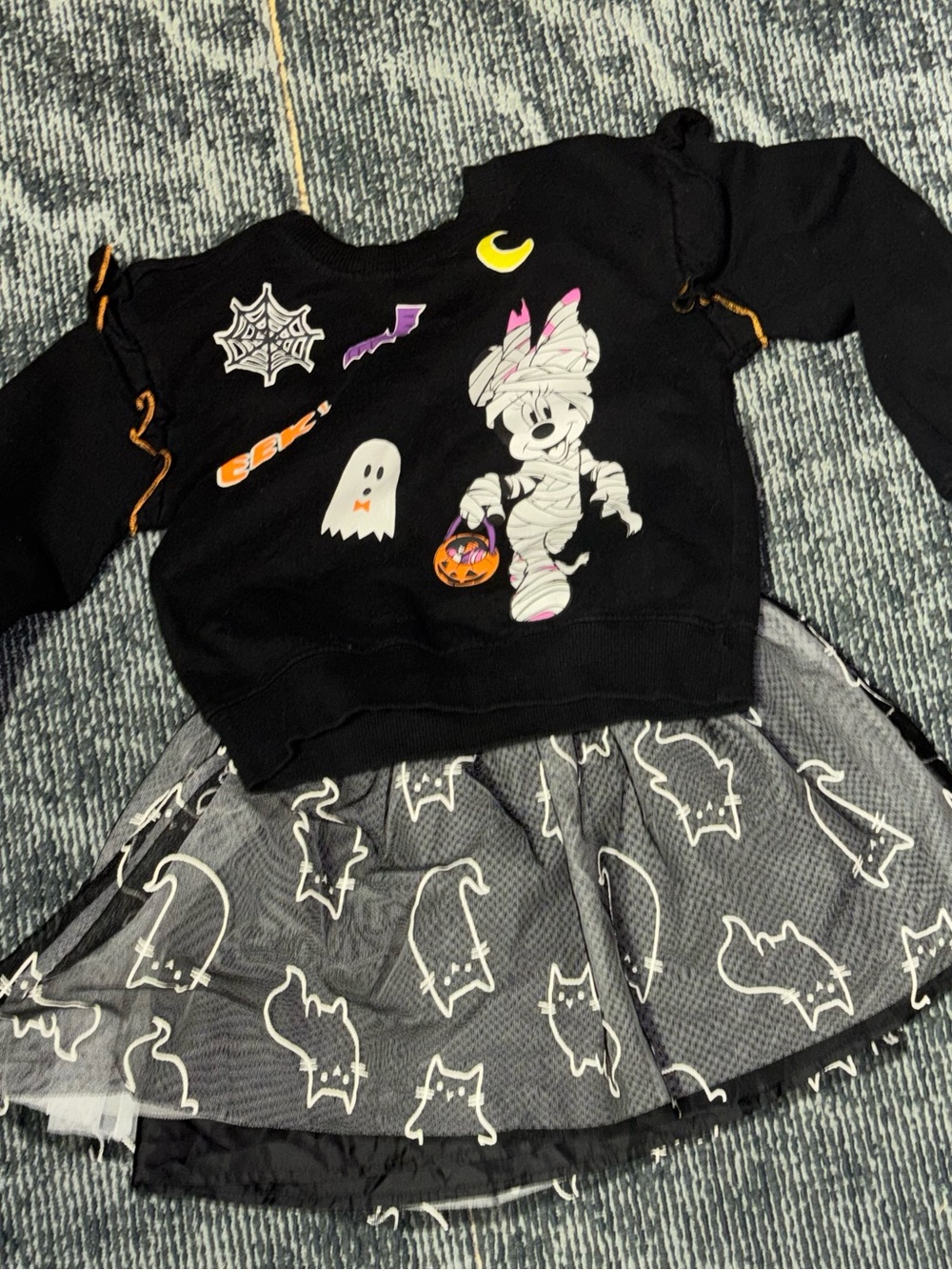 Cat & Jack Black Halloween Mummy Sweatshirt and Ghost Print Skirt Set